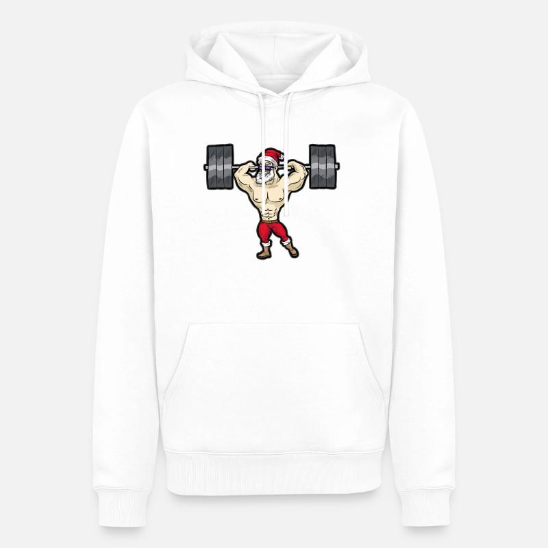 Père Noël Body BUILDER Haltérien - Sweat à capuche Premium bio Homme - blanc