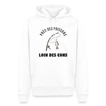humour Pêche près des poissons loin des cons - Sweat à capuche Premium bio Homme - blanc - Devant - Nico (187cm)