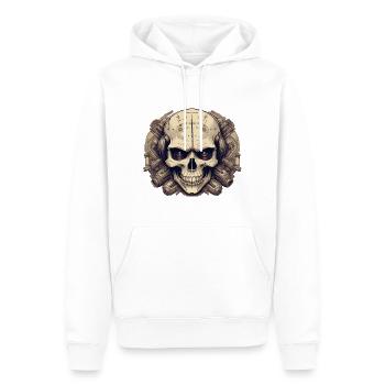 Crâne bionique - Logo de style bande dessinée - Sweat à capuche Premium bio Homme - blanc - Devant - Nico (187cm)