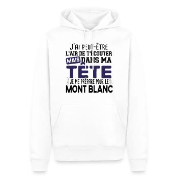 2022 Mont Blanc Montagne Randonnée Alpes Humour - Sweat à capuche Premium bio Homme - blanc - Devant - Nico (187cm)