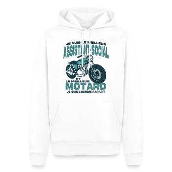 Le meilleur motard et le meilleur assistant-social - Sweat à capuche Premium bio Homme - blanc - Devant - Nico (187cm)