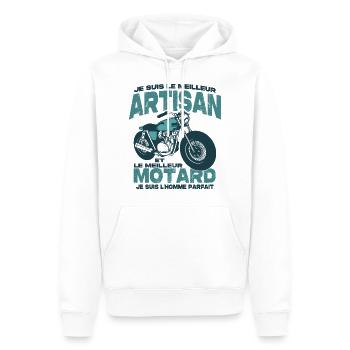 Le meilleur motard et le meilleur artisan - Sweat à capuche Premium bio Homme - blanc - Devant - Nico (187cm)
