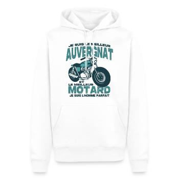 Le meilleur motard et le meilleur auvergnat - Sweat à capuche Premium bio Homme - blanc - Devant - Nico (187cm)