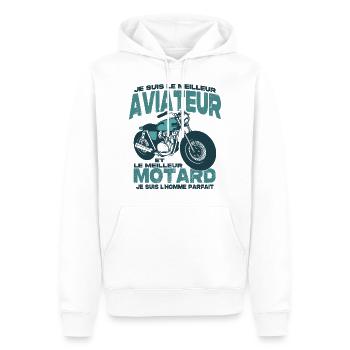 Le meilleur motard et le meilleur aviateur - Sweat à capuche Premium bio Homme - blanc - Devant - Nico (187cm)