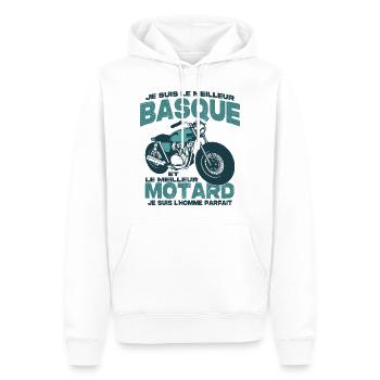 Le meilleur motard et le meilleur basque - Sweat à capuche Premium bio Homme - blanc - Devant - Nico (187cm)
