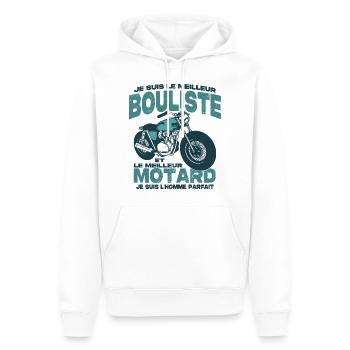 Le meilleur motard et le meilleur bouliste - Sweat à capuche Premium bio Homme - blanc - Devant - Nico (187cm)