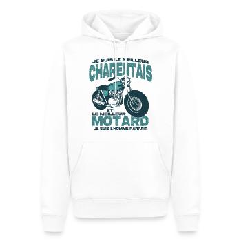 Le meilleur motard et le meilleur charentais - Sweat à capuche Premium bio Homme - blanc - Devant - Nico (187cm)