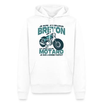 Le meilleur motard et le meilleur breton - Sweat à capuche Premium bio Homme - blanc - Devant - Nico (187cm)