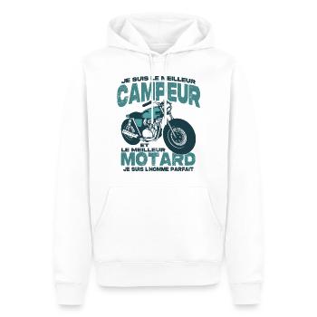 Le meilleur motard et le meilleur campeur - Sweat à capuche Premium bio Homme - blanc - Devant - Nico (187cm)
