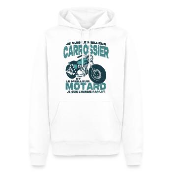 Le meilleur motard et le meilleur carrossier - Sweat à capuche Premium bio Homme - blanc - Devant - Nico (187cm)