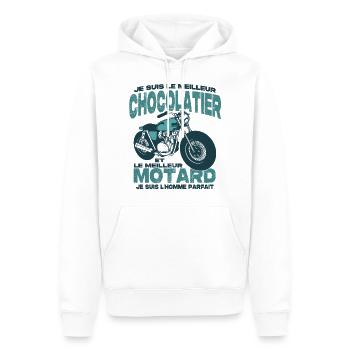 Le meilleur motard et le meilleur chocolatier - Sweat à capuche Premium bio Homme - blanc - Devant - Nico (187cm)