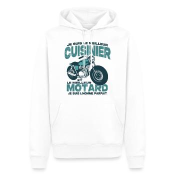Le meilleur motard et le meilleur cuisinier - Sweat à capuche Premium bio Homme - blanc - Devant - Nico (187cm)
