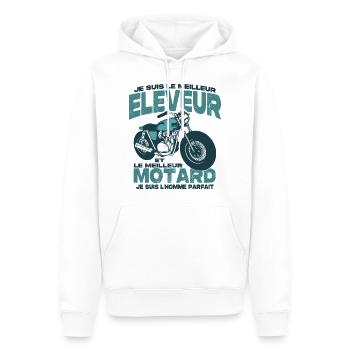 Le meilleur motard et le meilleur éleveur - Sweat à capuche Premium bio Homme - blanc - Devant - Nico (187cm)