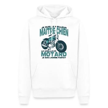Le meilleur motard et le meilleur maitre-chien - Sweat à capuche Premium bio Homme - blanc - Devant - Nico (187cm)