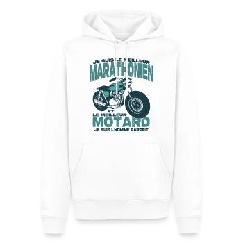Le meilleur motard et le meilleur marathonien - Sweat à capuche Premium bio Homme - blanc - Devant - Nico (187cm)
