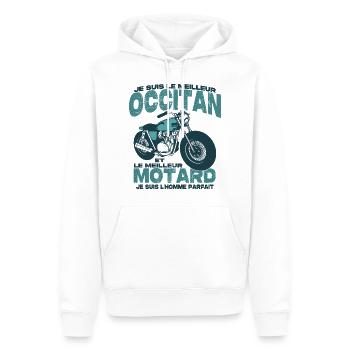 Le meilleur motard et le meilleur occitan - Sweat à capuche Premium bio Homme - blanc - Devant - Nico (187cm)