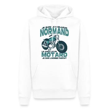 Le meilleur motard et le meilleur normand - Sweat à capuche Premium bio Homme - blanc - Devant - Nico (187cm)