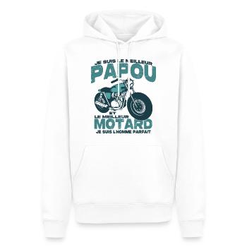 Le meilleur motard et le meilleur papou - Sweat à capuche Premium bio Homme - blanc - Devant - Nico (187cm)