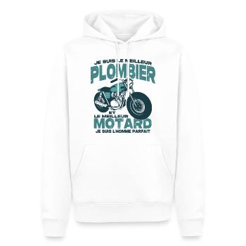 Le meilleur motard et le meilleur plombier - Sweat à capuche Premium bio Homme - blanc - Devant - Nico (187cm)