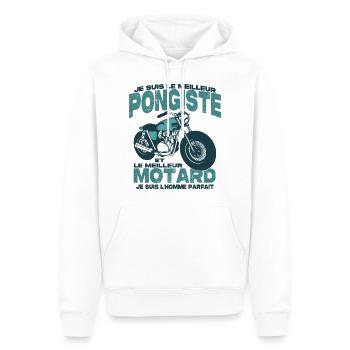 Le meilleur motard et le meilleur pongiste - Sweat à capuche Premium bio Homme - blanc - Devant - Nico (187cm)