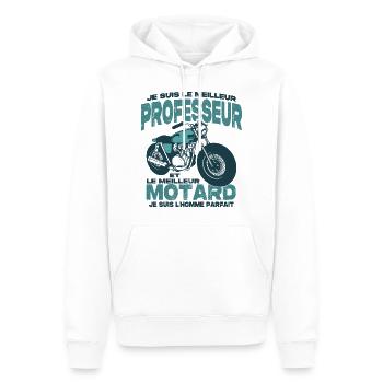 Le meilleur motard et le meilleur professeur - Sweat à capuche Premium bio Homme - blanc - Devant - Nico (187cm)