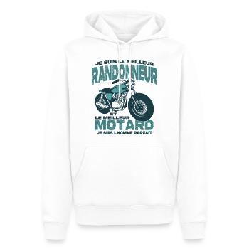 Le meilleur motard et le meilleur randonneur - Sweat à capuche Premium bio Homme - blanc - Devant - Nico (187cm)