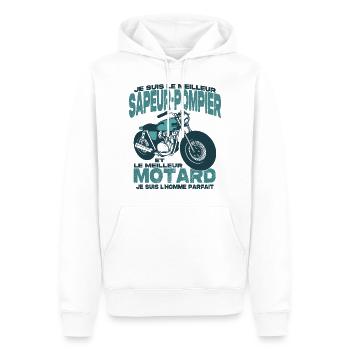 Le meilleur motard et le meilleur sapeur-pompier - Sweat à capuche Premium bio Homme - blanc - Devant - Nico (187cm)