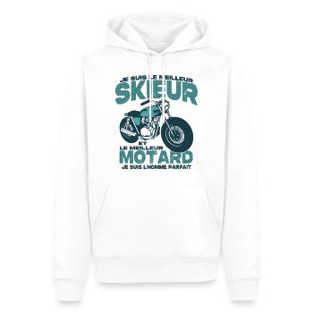 Le meilleur motard et le meilleur skieur - Sweat à capuche Premium bio Homme - blanc - Devant - Nico (187cm)