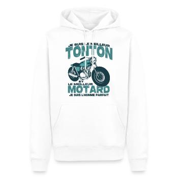 Le meilleur motard et le meilleur tonton - Sweat à capuche Premium bio Homme - blanc - Devant - Nico (187cm)