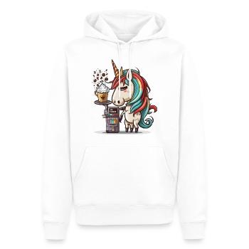 Coffee-making Unicorn - Men’s Premium Organic Hoodie - white - Front - Nico (187cm)