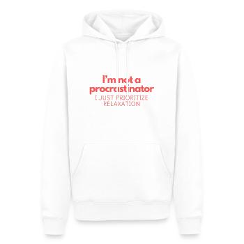 Je ne suis pas un procrastinateur - Sweat à capuche Premium bio Homme - blanc - Devant - Nico (187cm)