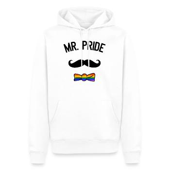 Mr Pride LGBT CSD Gay Pride Mustache Regenbogen - Männer Premium Bio Hoodie - Weiß - Vorne - Nico (187cm)