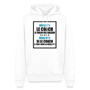 Règle n°1: le coach a toujours raison - Sweat à capuche Premium bio Homme - blanc - Devant - Nico (187cm)
