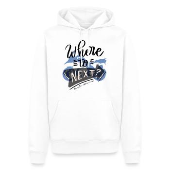 66 Aventures - Où aller ensuite - Sweat à capuche Premium bio Homme - blanc - Devant - Nico (187cm)