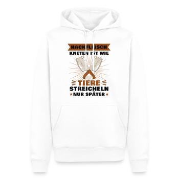 Hackfleisch kneten ist wie Tiere streicheln Metzge - Männer Premium Bio Hoodie - Weiß - Vorne - Nico (187cm)