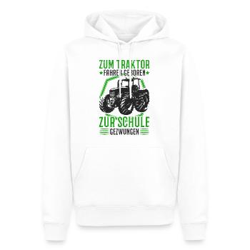 Zum Traktor fahren geboren Zur Schule gezwungen - Männer Premium Bio Hoodie - Weiß - Vorne - Nico (187cm)