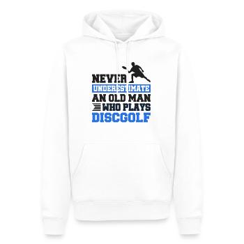 Never unterestimate an old man who plays discgolf - Männer Premium Bio Hoodie - Weiß - Vorne - Nico (187cm)