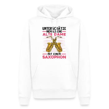 Saxophonistin Alte Dame Saxophonspielerin Saxophon - Männer Premium Bio Hoodie - Weiß - Vorne - Nico (187cm)