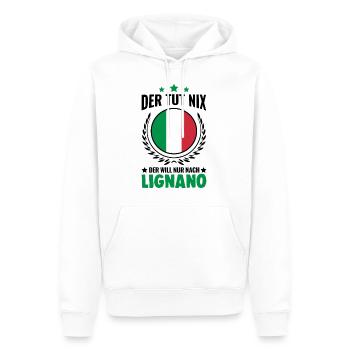 Der tut nix Der will nur nach Lignano Italien - Männer Premium Bio Hoodie - Weiß - Vorne - Nico (187cm)