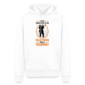 Never underestimate an old man with a trumpet - Männer Premium Bio Hoodie - Weiß - Vorne - Nico (187cm)