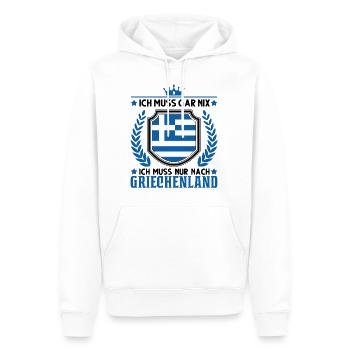 Ich muss gar nix Ich muss nur nach Griechenland - Männer Premium Bio Hoodie - Weiß - Vorne - Nico (187cm)