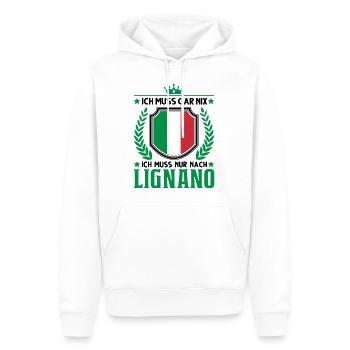 Ich muss gar nix Ich muss nur nach Lignano Italien - Männer Premium Bio Hoodie - Weiß - Vorne - Nico (187cm)