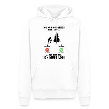 Meine Motorsäge ruft an Baumfäller Anruf - Männer Premium Bio Hoodie - Weiß - Vorne - Nico (187cm)