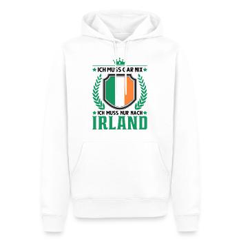Ich muss gar nix Ich muss nur nach Irland - Männer Premium Bio Hoodie - Weiß - Vorne - Nico (187cm)