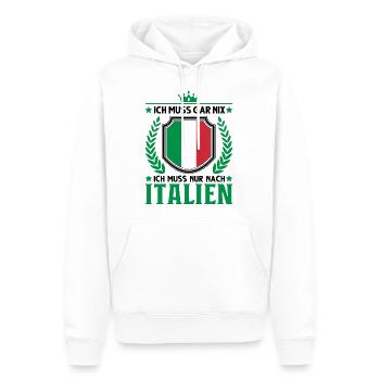Ich muss gar nix Ich muss nur nach Italien Lignano - Männer Premium Bio Hoodie - Weiß - Vorne - Nico (187cm)
