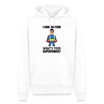 I HAVE AUTISM WHAT IS YOUR SUPERPOWER ? - Männer Premium Bio Hoodie - Weiß - Vorne - Nico (187cm)