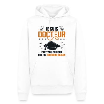 Doktor Lustiges Geschenk PhD - Ich bin Arzt - Männer Premium Bio Hoodie - Weiß - Vorne - Nico (187cm)
