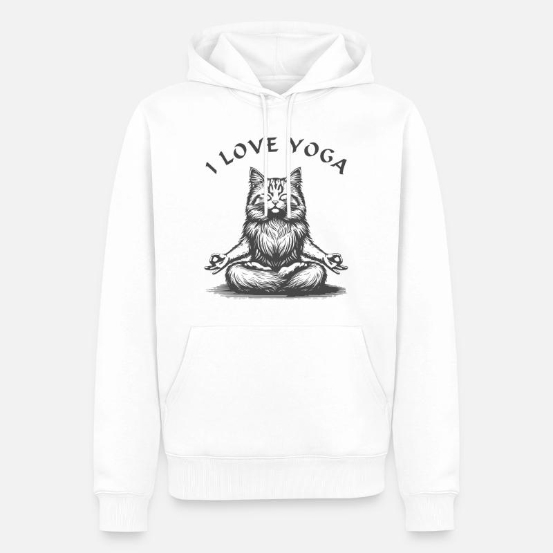 ChatsYoga Lotus Pose - Sweat à capuche Premium bio Homme - blanc