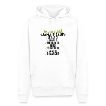 Je ne geek jamais sauf le lundi, mardi, mercredi.. - Sweat à capuche Premium bio Homme - blanc - Devant - Nico (187cm)