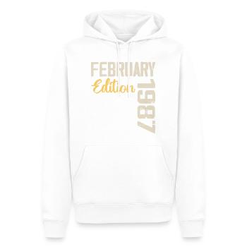 Février 1976 Anniversaire Février 1976 Rétro - Sweat à capuche Premium bio Homme - blanc - Devant - Nico (187cm)